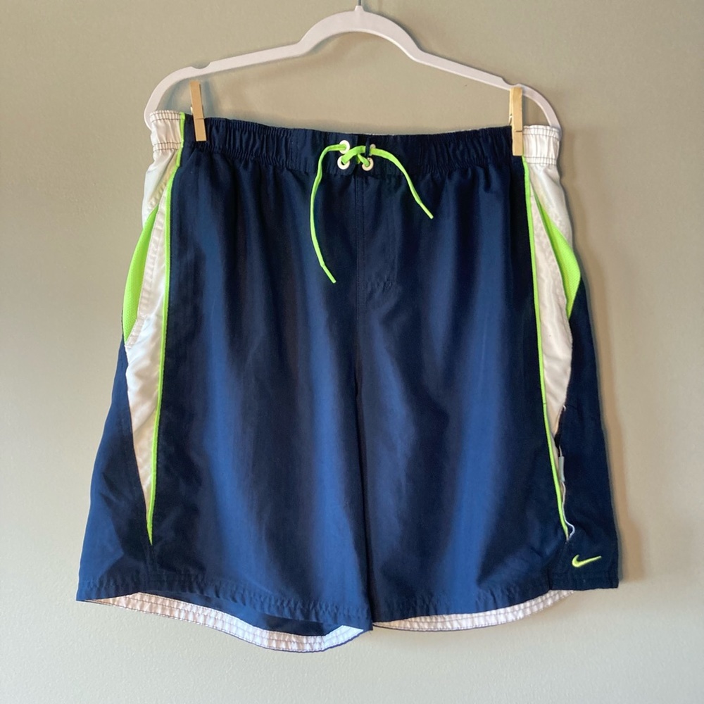 Nike Navy White Swim Trunks Shorts Swoosh Just Do It L.